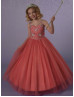 V Neck Beaded Glittering Tulle Corset Back Flower Girl Dress With Bolero
